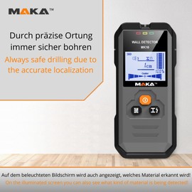 MAKA Digital Line Finder - Detection of Copper, Metal, Wood & AC Lines up to 120 mm with Audible Warning - Multifunctional Wall Scanner - Pipe Finder