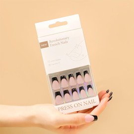 30Pcs Handmade Nails Press on Nails Medium Coffin SWEKKE French Tip Fake Nails Light Pink Full Cover White Nail Tip False Nails with Designs Glossy Glue on Nails Manicure Acrylic Nails for Women Girls