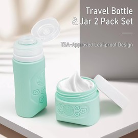 2 oz Travel Bottle Silicone Small Liquid Travel Containers 2 Pack Leak Proof TSA Approved Bottles On The Go Size Traveling Kit for Toiletries Shampoo Body Wash Skincare Lotion Women Flower Mint Green