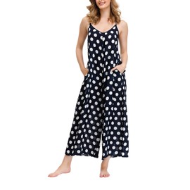 wexcen Womens Floral Printed Jumpsuits Casual Sleeveless Spaghetti Strap Rompers Wide Leg Pants with Two Pockets (Polka dot, XXL)