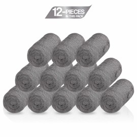 Wire Wool Steel Washing Up Scrubber Pads Mice Blocker Fine Grade Home Kitchen Scouring Pad Rolls Non Scratch Scrubbing Scourer Roller For Cleaning Polishing Pots Pans Glass Metal (Pack Of 12)