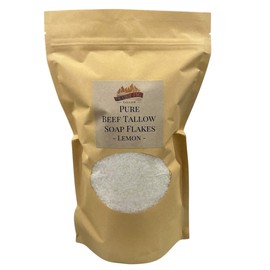 Pure Beef Tallow Soap Flakes - Made in USA - Grass Fed and Finished - Face, Body and Hair - Cleans, Moisturizes, Soothes, and Hydrates. Natural and Organic Lemon