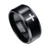 TUNGSTORY Promise Ring for Men Engraved Cross Pattern Black Tungsten