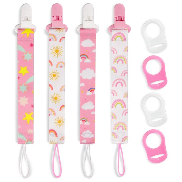 Suofuolef Pack of 4 Dummy Chains Baby Girl, Baby Dummy Strap Set with Adapters, Dummy Clips for Newborn Birth & Christening Gift