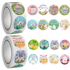 BFSYRR Easter Stickers, Easter Decorations, 1000Pcs Happy Easter Stickers, Adorable Round Easter Bunny Stickers, Suitable for Easter Eggs Cards Envelopes Scrapbooks Gifts Party Supplies
