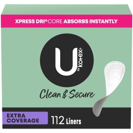 U by Kotex U by Kotex Clean & Secure Panty Liners for Women (Previously 'Security LightDays'), Light Absorbency, Extra Coverage, 112 Count (Packaging May Vary)