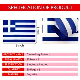 TSMD 2 Packs Greece Flags Greek Flag Banner String Small Mini Hanging Flags Decorations,60 Feet 40 Flags