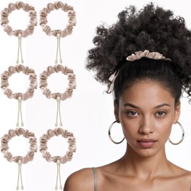 6PCS Adjustable Hair Ties, Afro Puff Satin Hair Tie Elastics Satin Non-Damage Adjust Ponytail Holders for Black Women Thick and Nature Style