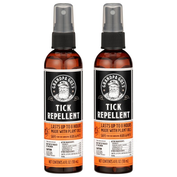 Grandpa Gus's Tick Repellent Spray with Plant-Based Actives, No DEET, 4 oz (Pack of 2)