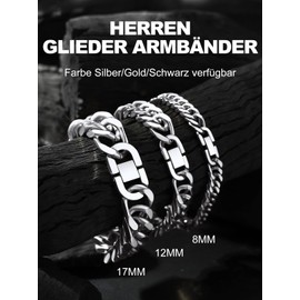 Bandmax Men's Women's Stainless Steel Chain Cuban Curb Bracelet 8 mm/12 mm/17 mm Wide Curb Chain Bracelet 19/21/23 cm Chain Boys Girls Jewellery, Stainless Steel