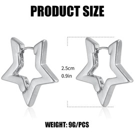 Hoop Earrings Star Hoop Silver Small Fashion Jewellery for Women Small Earrings Gifts for Women Girlfriend Mother Girls, Stainless Steel, No Gemstone