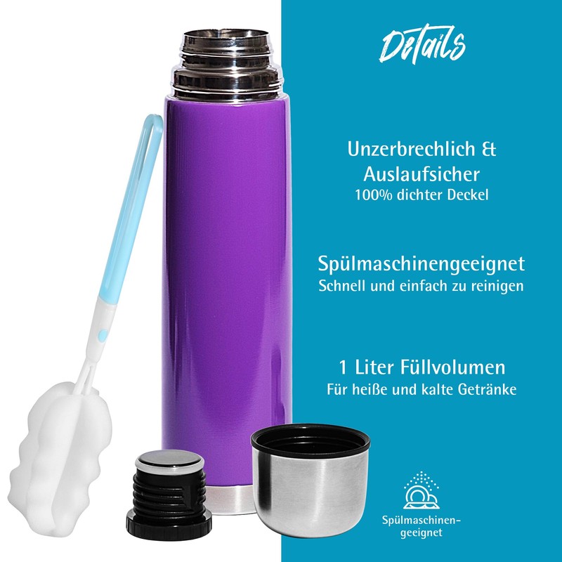 GRÄWE Thermos Flask, Stainless Steel Drinking Bottle, 1 Litre, Thermos