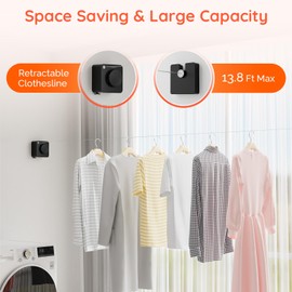 Retractable Clothesline Indoor, Non-Sagging Outdoors Clothesline Retracting, Heavy Duty Retractable Clothes Drying Laundry Line, Wall Mounted Stainless Steel Line - 13.8 Ft (Black)