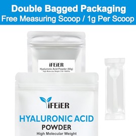iFEiER- Polvo de ácido hialurónico de alto peso molecular iFEiER (150~180 kDa), 60 g (2,12 oz), grado cosmético.