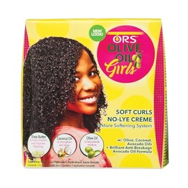ORS Olive Oil Girls Soft Curls No-Lye Creme Texture Softening System Kit with Olive, Coconut & Avocado Oils (Pack of 3)