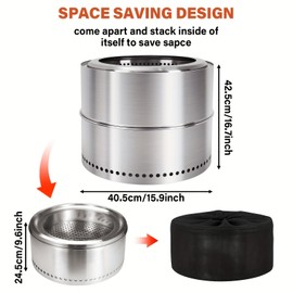 HGD 16 inch Smokeless Firepit, Stainless Steel Fire Pits, Smokeless Fire Pit for Outside with Carry Bag for Camping Backyard Patio Garden Picnic