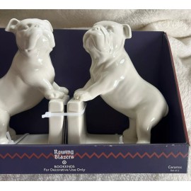 Rowing Blazers Bull Dog White Ceramic Figures Lot of 2 Bookends Home Decor New
