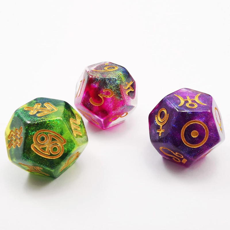 BESCON DICE Astrological Dice Set, Constellation Divination D12 Dice, 3