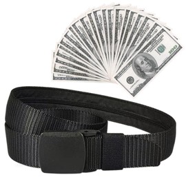 Security Money Belt with Hidden Money Pocket - Nylon Tactical Belt for Men & Women with Nonmetalic Buckle - Security Money Belt for Valuables, Cash, Passport - Cashsafe Anti-Theft Wallet Size Medium