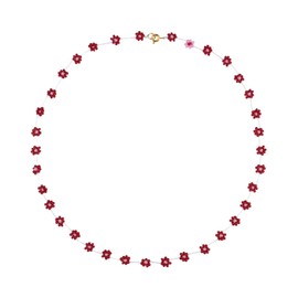 KELITCH Women Flower Bead Necklaces Hand Woven Choker Necklaces Bohemian Beach Jewelry (Red Pink 18A)