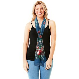 GERINLY Lightweight Scarves: Fashion Flowers Print Shawl Wrap For Women (Blue)