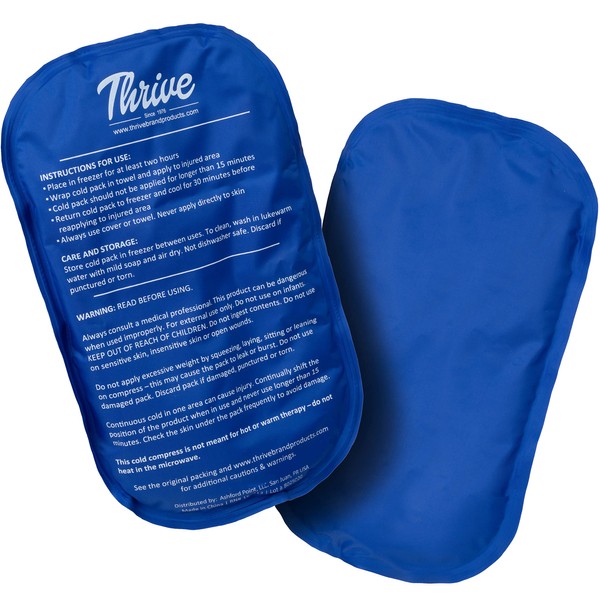 Thrive Reusable Ice Packs for Injuries - Pack of 2 - Large Gel Ice Packs for Knee, Shoulder, Ankle, Wrist, Neck & Back Pain Relief - FSA HSA Eligible (Dark Blue)