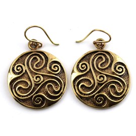 Bronze Engraved Celtic Knot triskelion Drop Dangle Earrings Fish Hook Vintage Thailand Jewelry