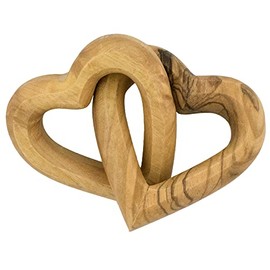 VILLAGE GIFT IMPORTERS Interconnected Wooden Hearts | Carved Olive Wood | Simple Décor and Fidget Toy | Sweet Romantic Heart to Heart | Every Heart is Unique | Keep on Desk, Nightstand, or Bookshelf