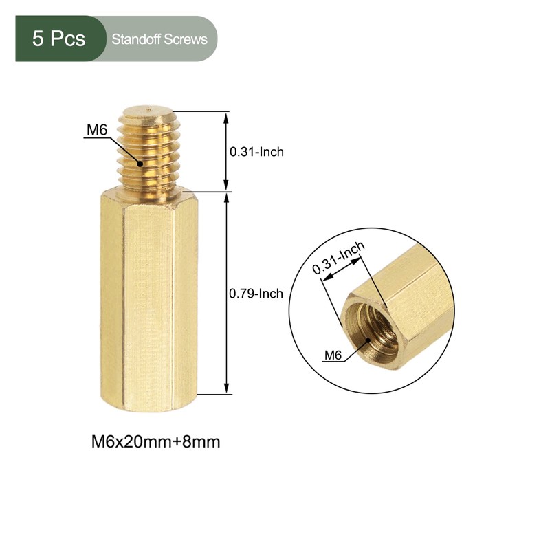 YOKIVE 5 Pcs M6 Standoff Screws, Brass Hex PCB Standoffs,