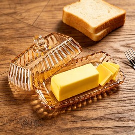 Champagne Glass Butter Dish with Lid - Elegant Ribbed Butter Holder for Countertop & Refrigerator, Fits Standard East/West Coast Butter, Stylish Kitchen Storage Container
