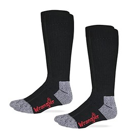 Wrangler Riggs Workwear Mens Cotton Over the Calf Work Boot Socks 2 Pair Pack, Black, X-Large