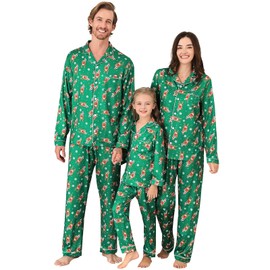 Weixinbuy Christmas Pjs for Family Pajamas Matching Sets Long Sleeve Button Down Holiday Sleepwear Xmas Jammies Loungewear Set for Couples/Men/Women/Kids - Green,Women/XL