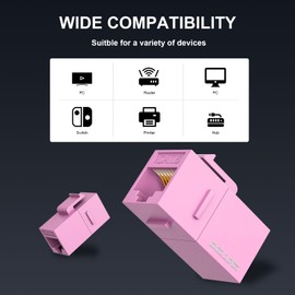 iwillink RJ45 Cat6 Keystone Coupler 25-Pack, Female to Female Cat6 Keystone Jack, UTP Keystone Coupler Insert (Pink)