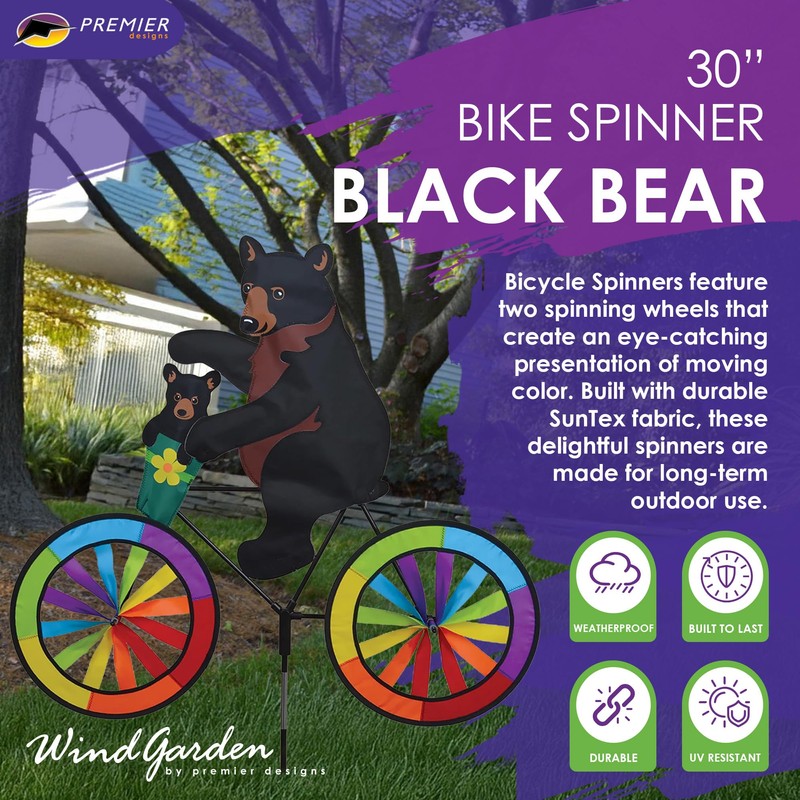 Bike Spinner Black Bear 30" – Majestic Wildlife Design, Weather-Resistant
