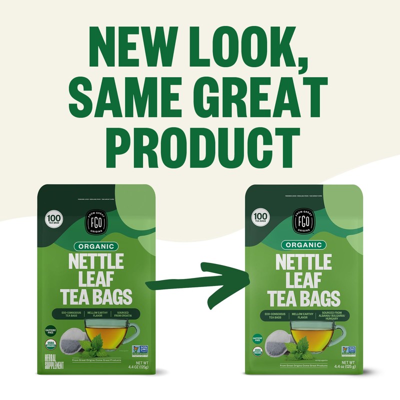 FGO Organic Nettle Leaf Tea, 100 Count, Eco-Conscious Tea Bags,