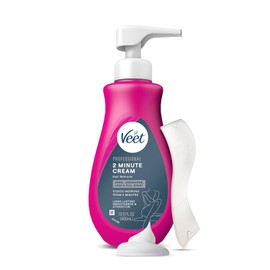 VEET Professional 2 Minute Hair Removal Cream For All Skin Types with Shea Butter | Painless Full Bikini Hair Removal, Pubic Hair Removal Gel | Dermatologically Tested | 13.5 FL OZ Bottle with Spatula
