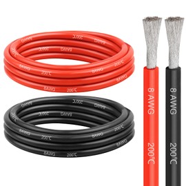 8 Gauge Silicone Wire (5ft Red & 5ft Black), 8 AWG Electrical Cable 0.08mm Tinned Copper Core High Temperature Resistant Wire, Soft and Flexible for RC Cars, Boat, Drones etc