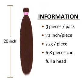 AFNOTE Pre Stretched Braiding Hair Extensions for Braids 20 Inch 3 Packs Brown Braiding Hair Pre Stretched Synthetic Soft Prestretched Braid Hair Extension Hot Water Setting-Brown 30#