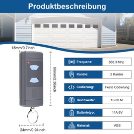 Pack of 2 Garage Door Handheld Transmitter for HSE2-868, HSM4-868, HS4-868, Compatible with Blue Buttons 868.3 MHz Garage Remote Control, 2 Channels
