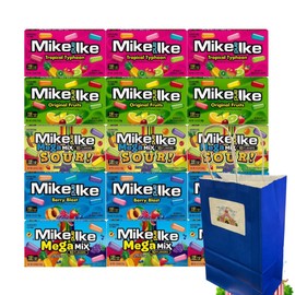 Generic Candy Assorted Flavor Mike and Ike - Original Fruits, Tropical Typhoon, Berry Blast, Mega Mix, Mega Mix Sour, 5 Flavors - 3 Each, 15 Pack, Fruity Chewy Candy Variety