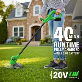 SOYUS Weed Wacker Battery Powered 10 Inch, String Trimmer Cordless with 2.0Ah Battery, Lightweight Edger Trimmer with 8 Pcs Replace Spool Trimmer Lines