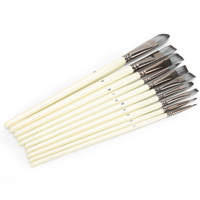 10pcs Nylon Hair Gouache Artist Paint Brush Portable Oil Painting