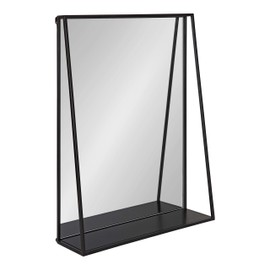 Kate and Laurel Lintz Modern Mirror with Storage Shelf, 18" x 24", Black