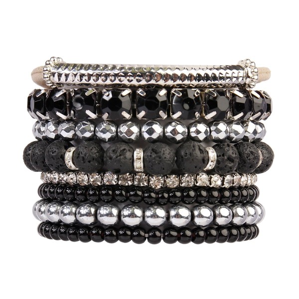 RIAH FASHION Multi Color Stretch Beaded Stackable Bracelets - Layering