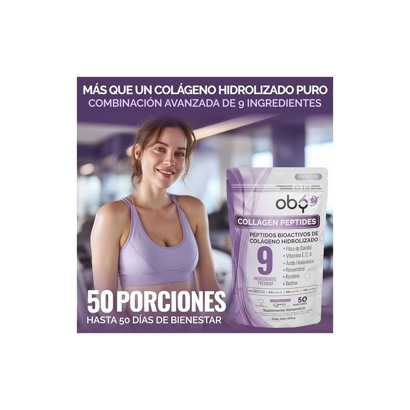 Oby Colágeno Hidrolizado Resveratrol Ácido Hialurónico Polvo 100 Porciones