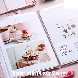 Binder with Plastic Sleeves 40/60/80 Pocket Bound Sheet Protector Presentation Book, Display Book, for A4 Size Inserts (80 Pocket, Rose)