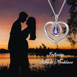 PARYFO Infinity Necklace for Women 925 Sterling Silver Birthstone Necklace Infinity Heart Jewelry Gifts for Women Girls Mother Daughter, Sterling Silver, Amethyst