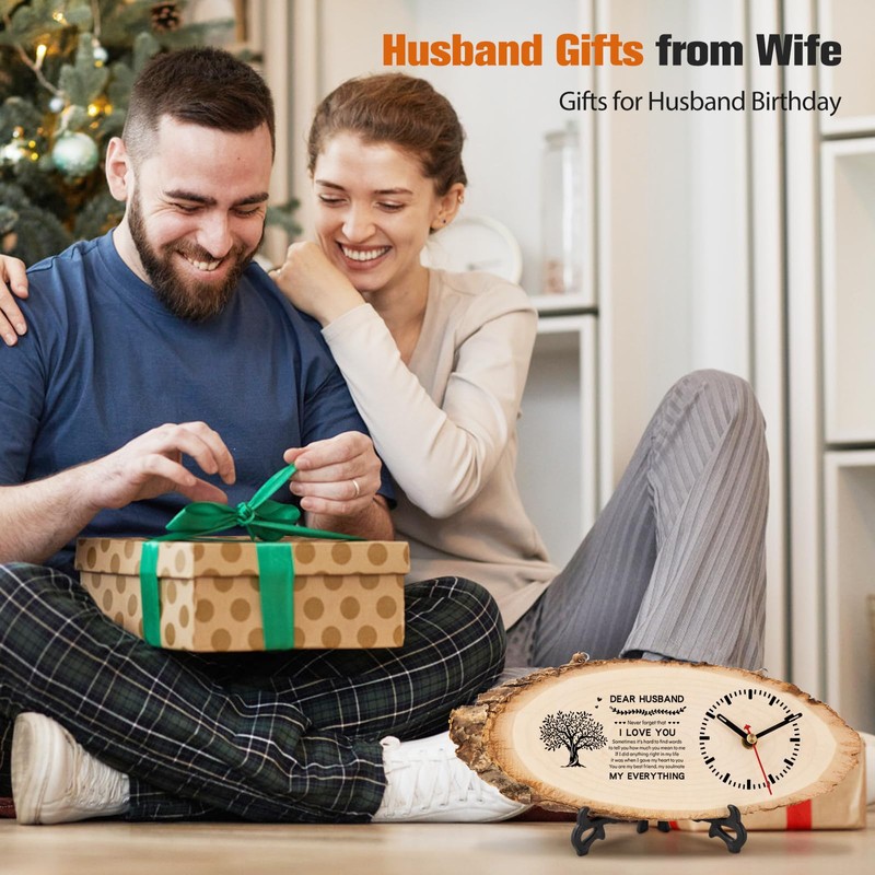 BeauGift BeauGift Gifts for Husband Wooden Clock, Husband Birthday Gifts