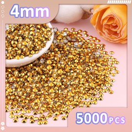 5000Pcs 4mm Resin Jelly Rhinestones with 1Pcs 10ml B7000 Jewelry Glue for Crafting, Gold Large Amount Flatback Gems, Bedazzling Crystal Bulk for DIY Crafts Clothing Tumblers Shoes Nail Art Fabric