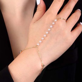 ZZ ZINFANDEL inger Ring Bracelet Gold Finger Ring Hand Chain Bracelet Tassel Crystal Finger Bracelet Bohemian Slave Bracelet Hand Jewelry for Women (C)